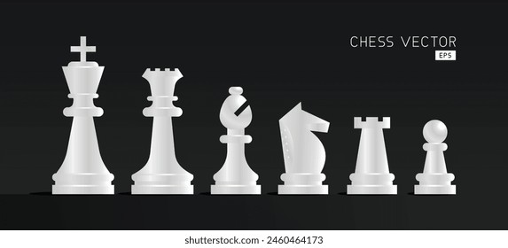 Set of white chess pieces. Realistic vector Chess piece icons. Board game. Vector illustration