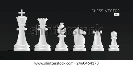 Set of white chess pieces. Realistic vector Chess piece icons. Board game. Vector illustration