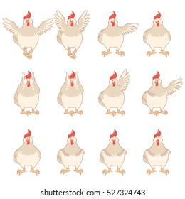 Set of white chicken flat icons