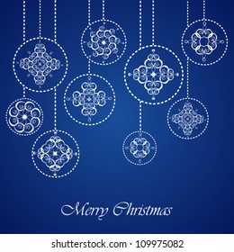 Set of White Christmas Ball Silhouettes on Blue Background, Vector Clip-Art Illustration