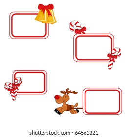 Set of white Christmas cards with deer, bells, candy canes and free space for your text (eps8)