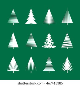 Set of White Christmas Tree. Vector Illustration and Icons.