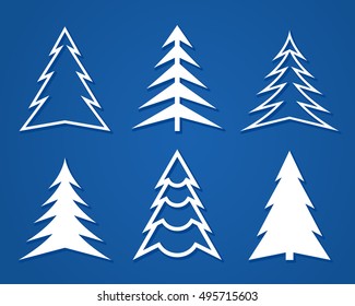 Set of white Christmas trees. Flat design.