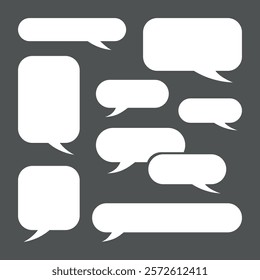 Set of white classic oval speech bubbles on grey background