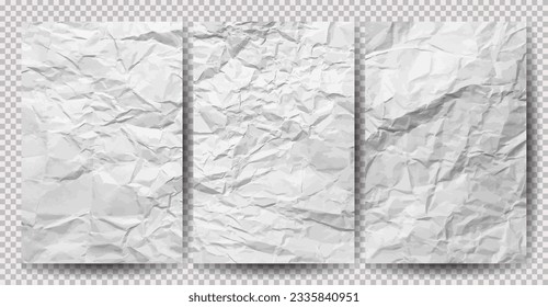 Conjunto de papeles blancos limpios y desmenuzados sobre fondo transparente. Láminas vacías de papel con sombra para afiches y pancartas. Ilustración del vector