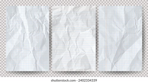 Conjunto de papeles blancos limpios y rotos sobre un fondo transparente. Láminas vacías de papel con sombra para carteles y pancartas. Ilustración del vector