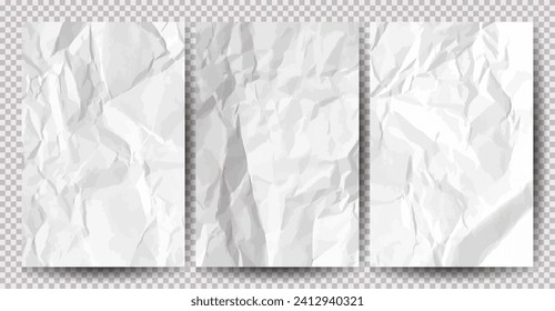 Conjunto de papeles blancos limpios y desmenuzados sobre fondo transparente. Láminas vacías de papel con sombra para afiches y pancartas. Ilustración del vector