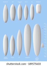 Set of white clean surfboards, EPS 10 contains transparency.