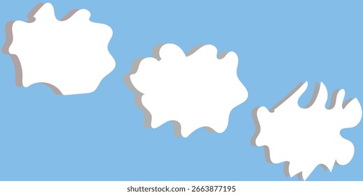Conjunto de iconos de nube blanca sobre un fondo azul. Las Formas de la nube varían en tamaño y forma. Diseño simple de la nube para el Clima o los temas del cielo. Iconos de la nube en un diseño de cuadrícula. Ilustración de Clima, conjunto de Vector.