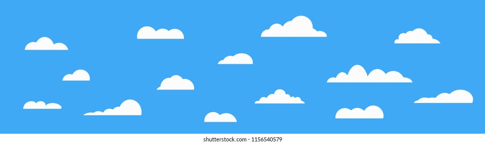 Set of white cloud icons in trendy flat style isolated on blue background. Vector illustration, EPS10. Cloud symbol for website design, logo, app, user interface.