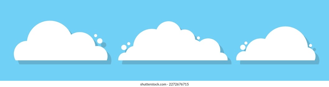 Set of White Cloud Icons in trendy flat style isolated on blue background. Cloud symbol for your web site design, logo, app. Vector illustration