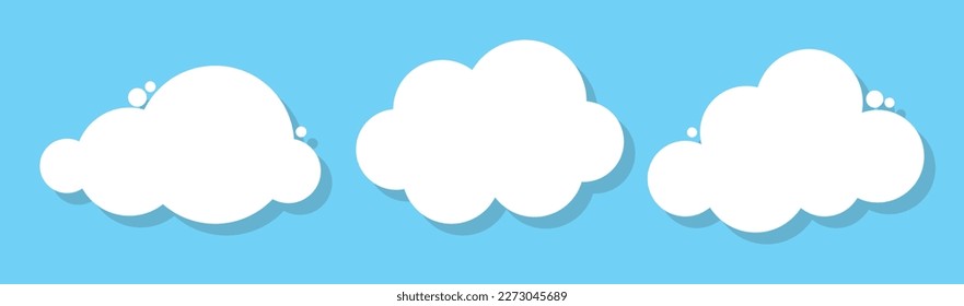 Set of White Cloud Icons in trendy flat style isolated on blue background. Cloud symbol for your web site design, logo, app. Vector illustration