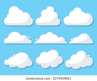 Set of White Cloud Icons in trendy flat style isolated on blue background. Cloud symbol for your web site design, logo, app. Vector illustration