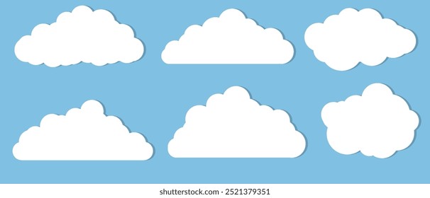 Set of white cloud illustrations. Clouds in sky blue, vector clouds over sunrise, Vector landscape nature sunrise in Winter, sunset.