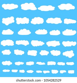 Set of white clouds collection on blue background. Flat illustration collection for web, and  design app.