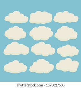 Set of white clouds collection on blue background, set template for web design.