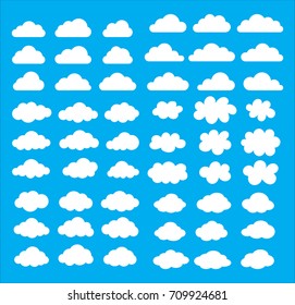 Set of white clouds collection on blue background