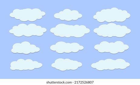 set of white clouds with different shapes, vector illustration