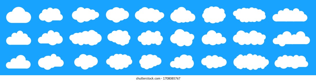 Weiße Wolken setzen Symbol auf blauem Hintergrund - Vektorillustration