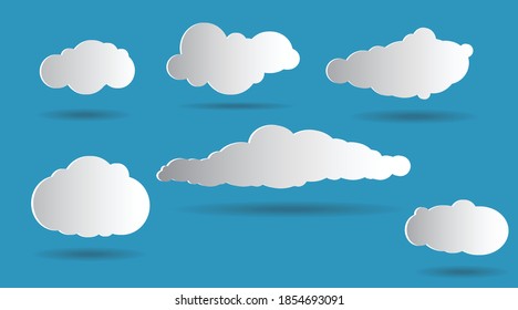 establecer iconos de nubes blancas diseño de corte de papel, arte vectorial e ilustración.