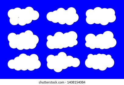 A set of white clouds on a blue background in trendy flat style