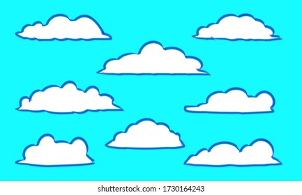 Set of white clouds on a blue background.Vector EPS10.