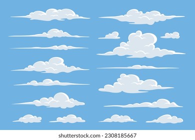 set of white clouds on a blue background