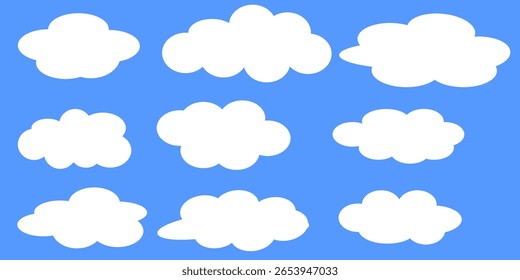 Set of white clouds on a blue background.