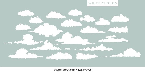 set of white clouds on a blue background