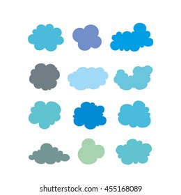 Set of white clouds on blue background. Flat sky illustration, for web, art and app design. Vector Illustration