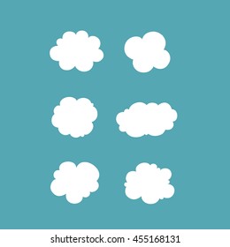 Set of white clouds on blue background. Flat sky illustration, for web, art and app design. Vector Illustration