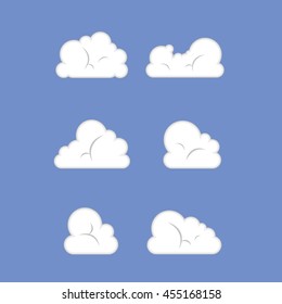 Set of white clouds on blue background. Flat sky illustration, for web, art and app design. Vector Illustration