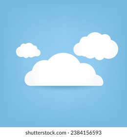 Set of white Clouds on bright blue color. Abstract white cloudy cartoon element of white cloud isolated on blue background. Vector illustration