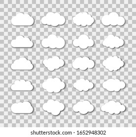 Set of white clouds on the transparent background. Vector illustration