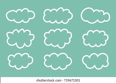 Set of white clouds with outline collection vector icons