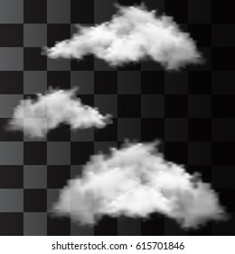 Set of white clouds. Realistic vector elements. smoke effect on transparent background. Vector illustration.