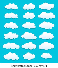 set of white clouds with shadows. vector