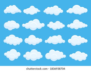 Set of white clouds vector design illustration isolated on blue sky