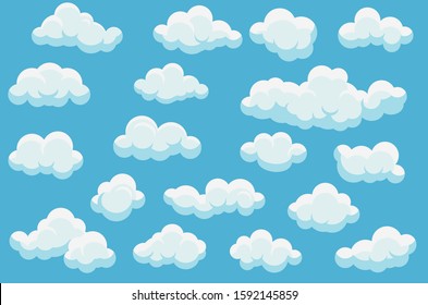 Set of white clouds vector. Sky clouds illustration. 