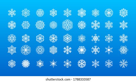Set White Colleciton Line Snowflake Winter Decoration Elements Vector Design Style