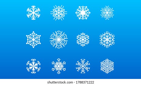 Set White Colleciton Line Snowflake Winter Decoration Elements Vector Design Style