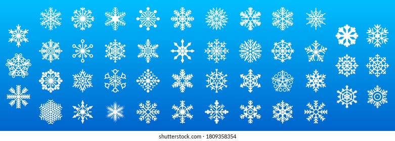 Set White Colleciton Line Snowflake Winter Decoration Elements Vector Design Style