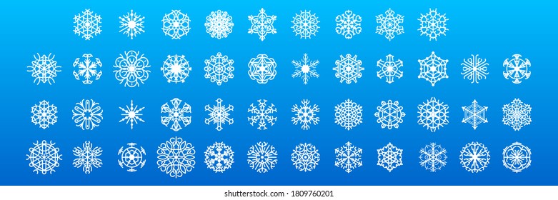 Establecer el estilo de diseño de vectores de elementos de decoración de invierno de copas de nieve de línea blanca