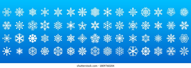 Set White Colleciton Line Snowflake Winter Decoration Elements Vector Design Style