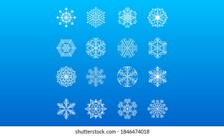 Set White Colleciton Line Snowflake Winter Decoration Elements Vector Design Style