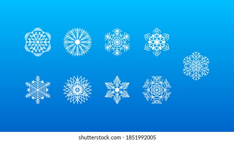Set White Colleciton Line Snowflake Winter Decoration Elements Vector Design Style