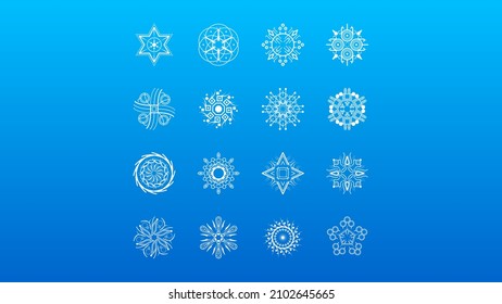 Establecer el estilo de diseño de vectores de elementos de decoración de invierno de copas de nieve de línea blanca