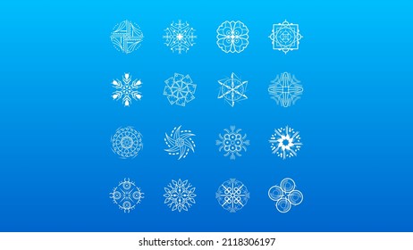 Establecer el estilo de diseño de vectores de elementos de decoración de invierno de copas de nieve de línea blanca