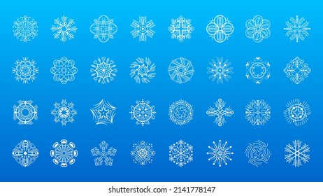 Set White Collection Line Schneeflocken Winter Dekoration Elemente Vektordesign Stil