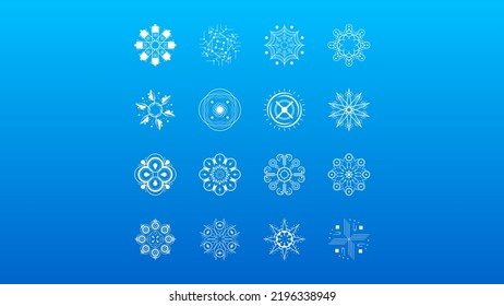 Set White Colleciton Line Snowflake Winter Decoration Elements Vector Design Style
